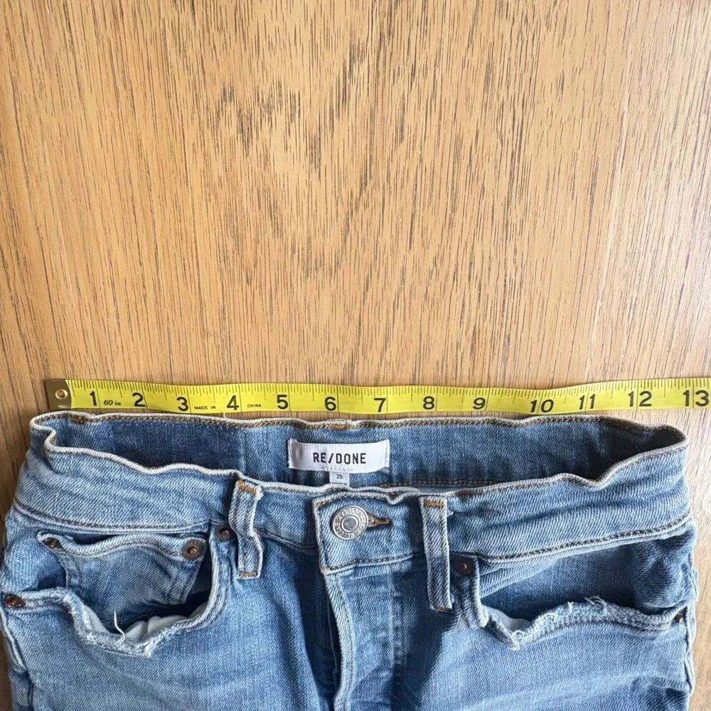 $304 RE/DONE Destroyed Dawn‎ Stove Pipe 70's Crop Straight Leg Denim Jeans SZ 25